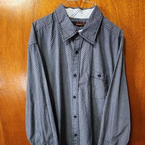 Men's Large Axis Navy Blue White Geometric Pattern Long Sleeve Button Down Shirt